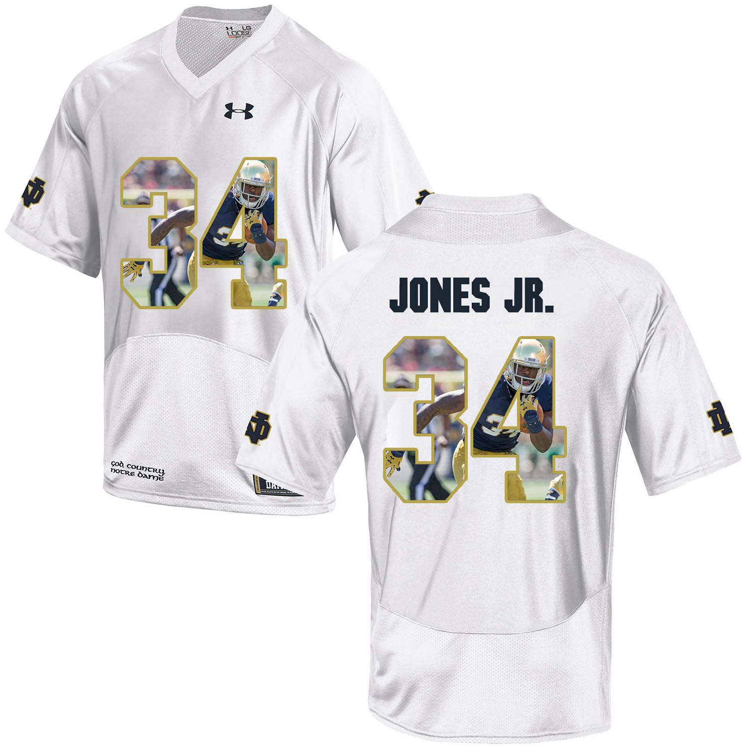 Men Norte Dame Fighting Irish #34 Jones jr White Fashion Edition Customized NCAA Jerseys